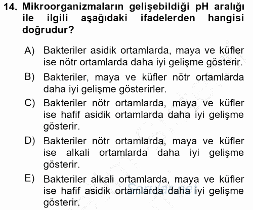 Gıda Güvenliğinin Temel Prensipleri 2016 - 2017 Ara Sınavı 14.Soru