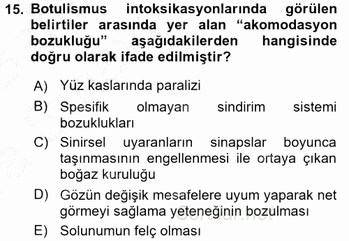 Gıda Güvenliğinin Temel Prensipleri 2016 - 2017 Ara Sınavı 15.Soru