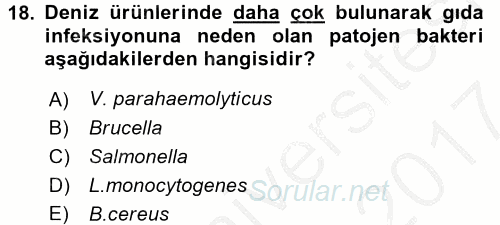 Gıda Güvenliğinin Temel Prensipleri 2016 - 2017 Ara Sınavı 18.Soru