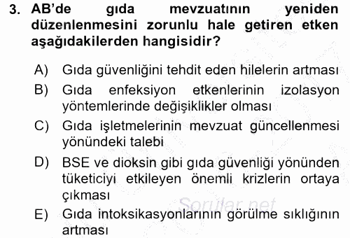 Gıda Güvenliğinin Temel Prensipleri 2016 - 2017 Ara Sınavı 3.Soru