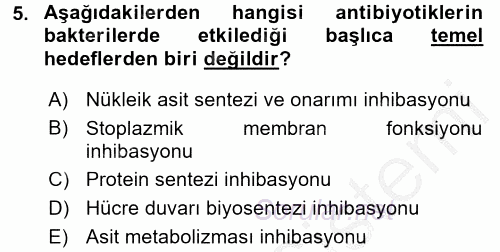 Gıda Güvenliğinin Temel Prensipleri 2016 - 2017 Ara Sınavı 5.Soru
