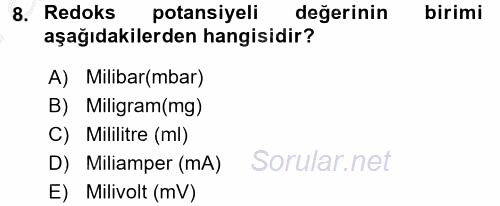 Gıda Güvenliğinin Temel Prensipleri 2016 - 2017 Ara Sınavı 8.Soru
