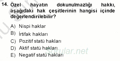 Hukukun Temel Kavramları 1 2014 - 2015 Dönem Sonu Sınavı 14.Soru