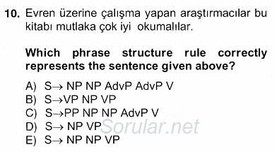 Türkçe Tümce Bilgisi Ve Anlambilim 2012 - 2013 Ara Sınavı 10.Soru