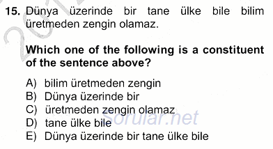 Türkçe Tümce Bilgisi Ve Anlambilim 2012 - 2013 Ara Sınavı 15.Soru