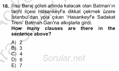 Türkçe Tümce Bilgisi Ve Anlambilim 2012 - 2013 Ara Sınavı 18.Soru