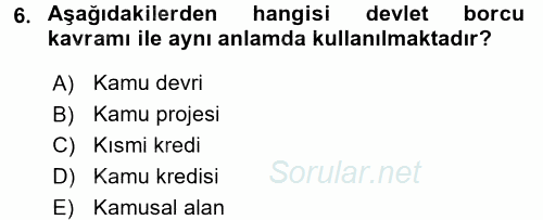 Devlet Borçları 2017 - 2018 3 Ders Sınavı 6.Soru