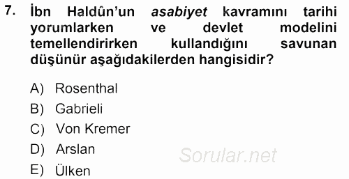Tarih Felsefesi 1 2014 - 2015 Dönem Sonu Sınavı 7.Soru