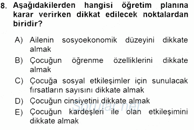 Davranış Ve Öğrenme Sorunu Olan Çocukların Eğitimi 2015 - 2016 Dönem Sonu Sınavı 8.Soru