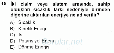 Enerji Tasarrufu 2012 - 2013 Ara Sınavı 15.Soru