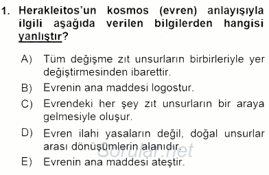 İlkçağ Felsefesi 2016 - 2017 Dönem Sonu Sınavı 1.Soru
