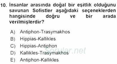 İlkçağ Felsefesi 2016 - 2017 Dönem Sonu Sınavı 10.Soru