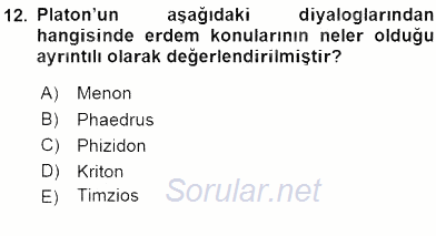 İlkçağ Felsefesi 2016 - 2017 Dönem Sonu Sınavı 12.Soru