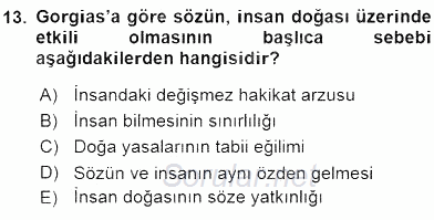 İlkçağ Felsefesi 2016 - 2017 Dönem Sonu Sınavı 13.Soru