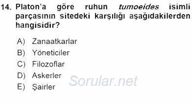 İlkçağ Felsefesi 2016 - 2017 Dönem Sonu Sınavı 14.Soru