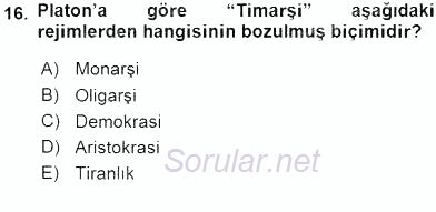 İlkçağ Felsefesi 2016 - 2017 Dönem Sonu Sınavı 16.Soru