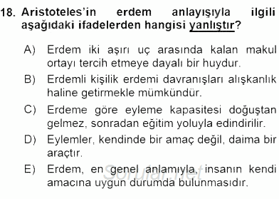 İlkçağ Felsefesi 2016 - 2017 Dönem Sonu Sınavı 18.Soru