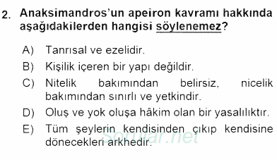 İlkçağ Felsefesi 2016 - 2017 Dönem Sonu Sınavı 2.Soru