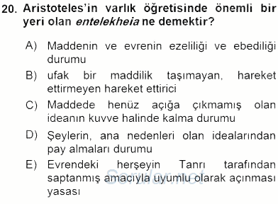 İlkçağ Felsefesi 2016 - 2017 Dönem Sonu Sınavı 20.Soru