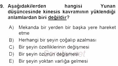 İlkçağ Felsefesi 2016 - 2017 Dönem Sonu Sınavı 9.Soru