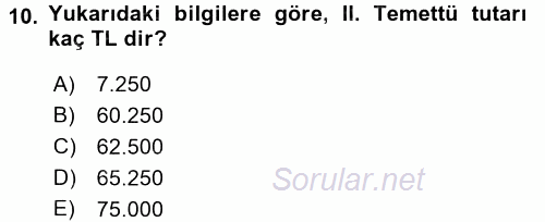 Şirketler Muhasebesi 2016 - 2017 Ara Sınavı 10.Soru