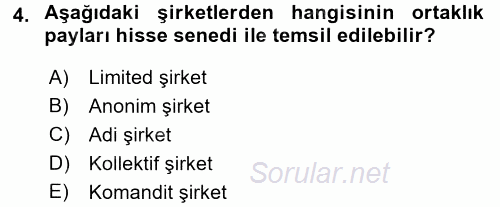 Şirketler Muhasebesi 2016 - 2017 Ara Sınavı 4.Soru