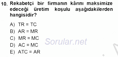 İktisada Giriş 1 2014 - 2015 Dönem Sonu Sınavı 10.Soru