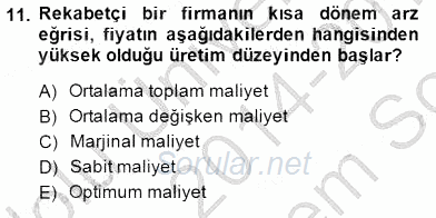 İktisada Giriş 1 2014 - 2015 Dönem Sonu Sınavı 11.Soru