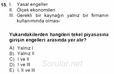 İktisada Giriş 1 2014 - 2015 Dönem Sonu Sınavı 15.Soru