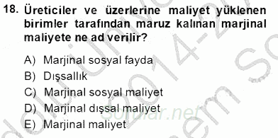 İktisada Giriş 1 2014 - 2015 Dönem Sonu Sınavı 18.Soru