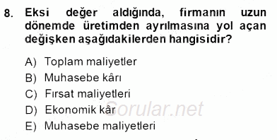 İktisada Giriş 1 2014 - 2015 Dönem Sonu Sınavı 8.Soru