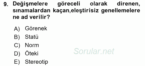 Kültürlerarası İletişim 2017 - 2018 Ara Sınavı 9.Soru