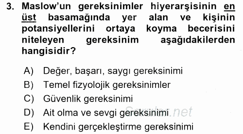 Birey ve Davranış 2016 - 2017 Ara Sınavı 3.Soru