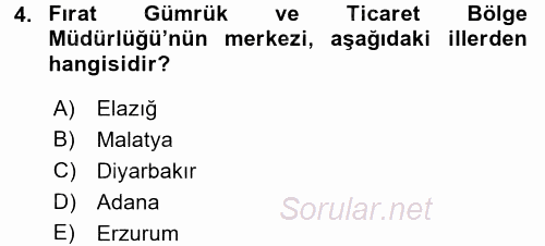 Dış Ticaretle İlgili Kurumlar ve Kuruluşlar 2017 - 2018 Ara Sınavı 4.Soru