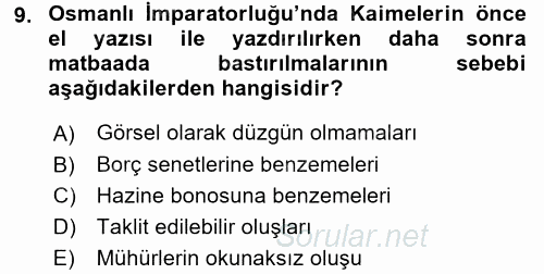 Dış Ticaretle İlgili Kurumlar ve Kuruluşlar 2017 - 2018 Ara Sınavı 9.Soru