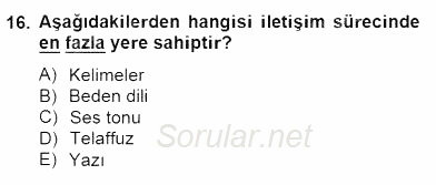 Sözlü ve Sözsüz İletişim 2014 - 2015 Dönem Sonu Sınavı 16.Soru