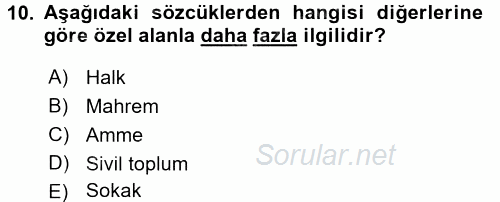 Din Sosyolojisi 2017 - 2018 3 Ders Sınavı 10.Soru