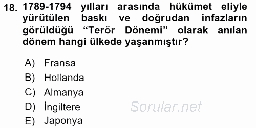 Din Sosyolojisi 2017 - 2018 3 Ders Sınavı 18.Soru