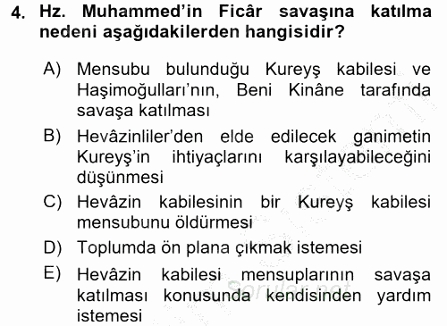 İlk Dönem İslam Tarihi 2016 - 2017 3 Ders Sınavı 4.Soru