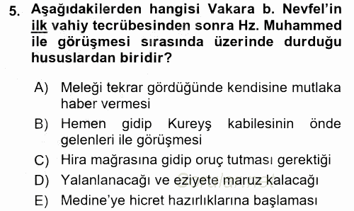 İlk Dönem İslam Tarihi 2016 - 2017 3 Ders Sınavı 5.Soru