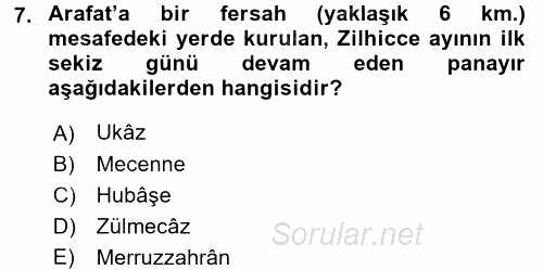 İlk Dönem İslam Tarihi 2016 - 2017 3 Ders Sınavı 7.Soru