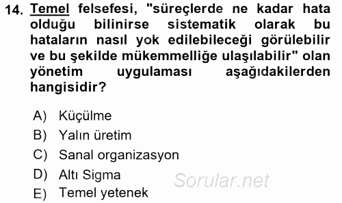 Yönetimde Güncel Yaklaşımlar 2017 - 2018 Dönem Sonu Sınavı 14.Soru