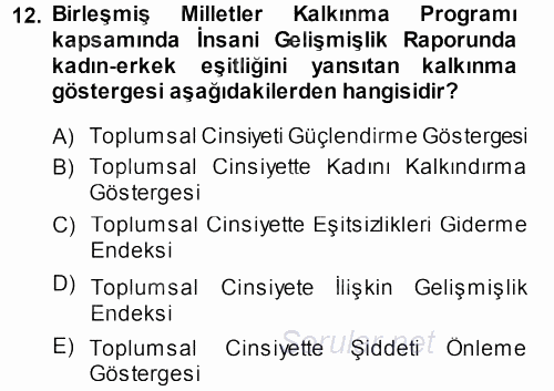 Toplumsal Yaşamda Aile 2013 - 2014 Tek Ders Sınavı 12.Soru