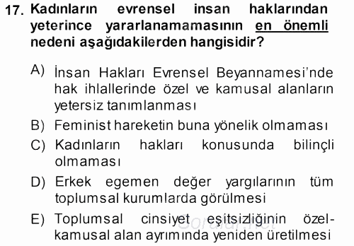 Toplumsal Yaşamda Aile 2013 - 2014 Tek Ders Sınavı 17.Soru