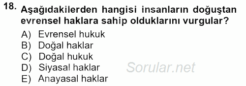 Toplumsal Yaşamda Aile 2013 - 2014 Tek Ders Sınavı 18.Soru