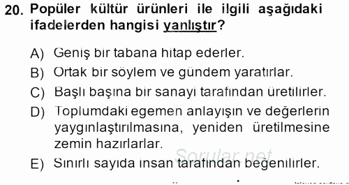 Toplumsal Yaşamda Aile 2013 - 2014 Tek Ders Sınavı 20.Soru