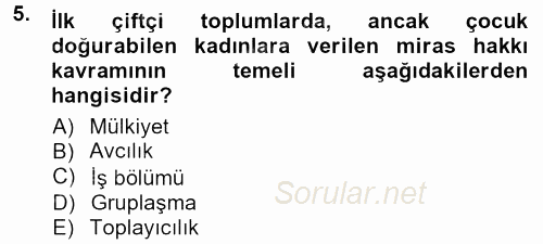 Toplumsal Yaşamda Aile 2013 - 2014 Tek Ders Sınavı 5.Soru