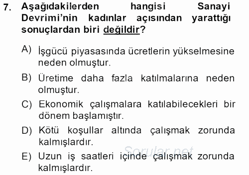Toplumsal Yaşamda Aile 2013 - 2014 Tek Ders Sınavı 7.Soru
