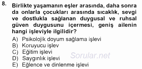 Toplumsal Yaşamda Aile 2013 - 2014 Tek Ders Sınavı 8.Soru
