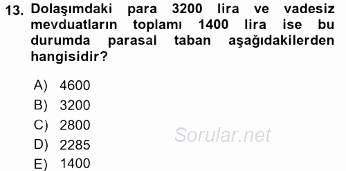 Para ve Banka 2015 - 2016 Dönem Sonu Sınavı 13.Soru